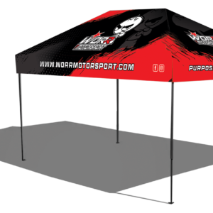 Picture a gazebo with Worr Motorsport branding.