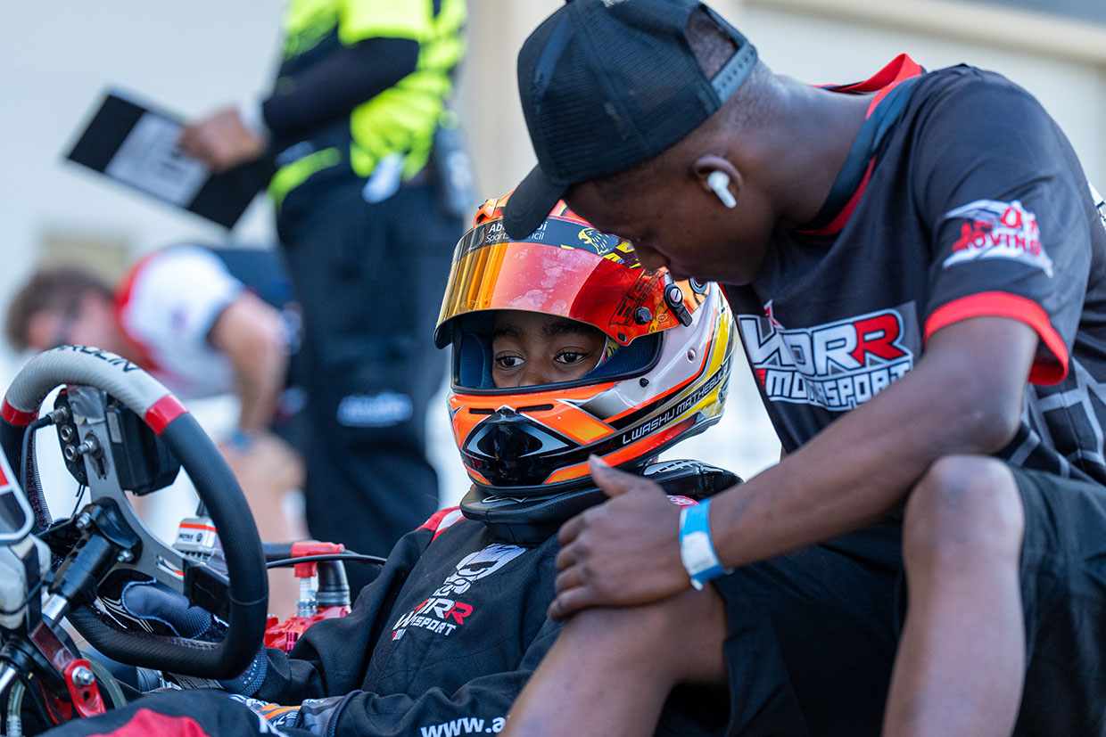 Lwashu Mathebula drives at the Al Forsan track in Abu Dhabi